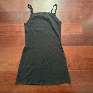 Leset Square Neck Pointelle Mini Dress - Black